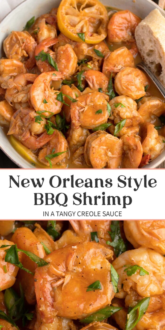 Pin graphic for bbq shrimp.