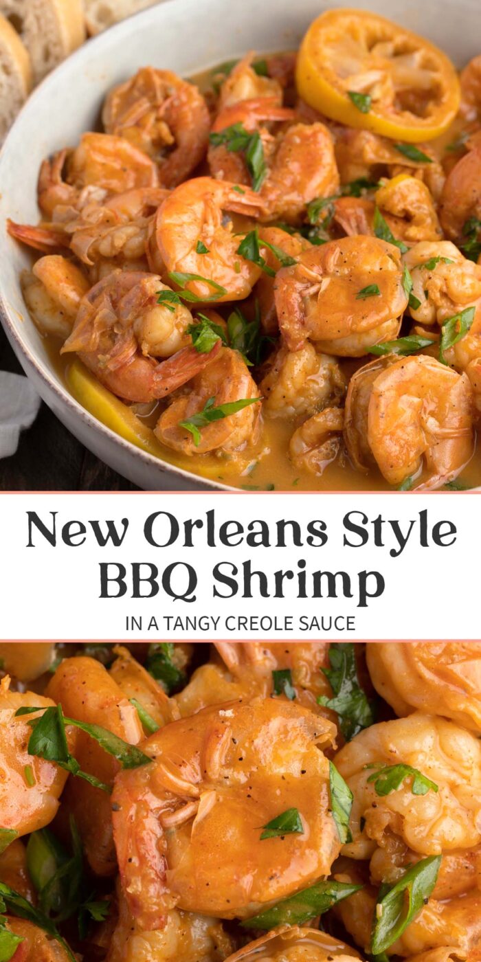 Pin graphic for bbq shrimp.