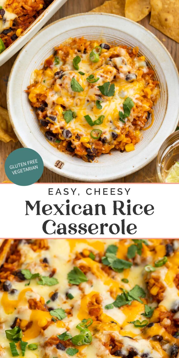 Pin graphic for mexican rice casserole.