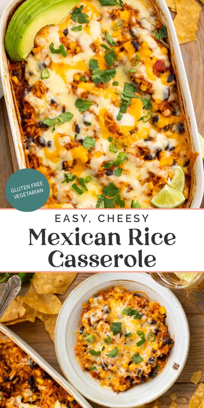 Pin graphic for mexican rice casserole.