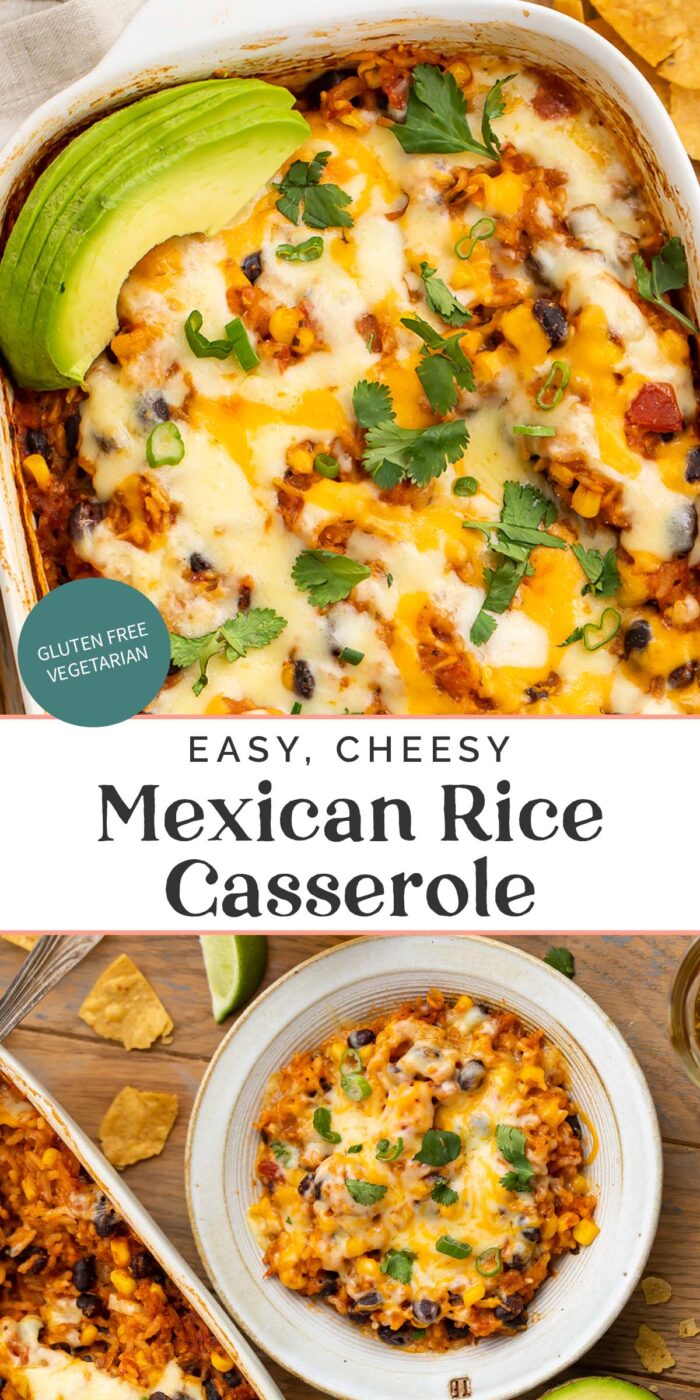 Pin graphic for mexican rice casserole.