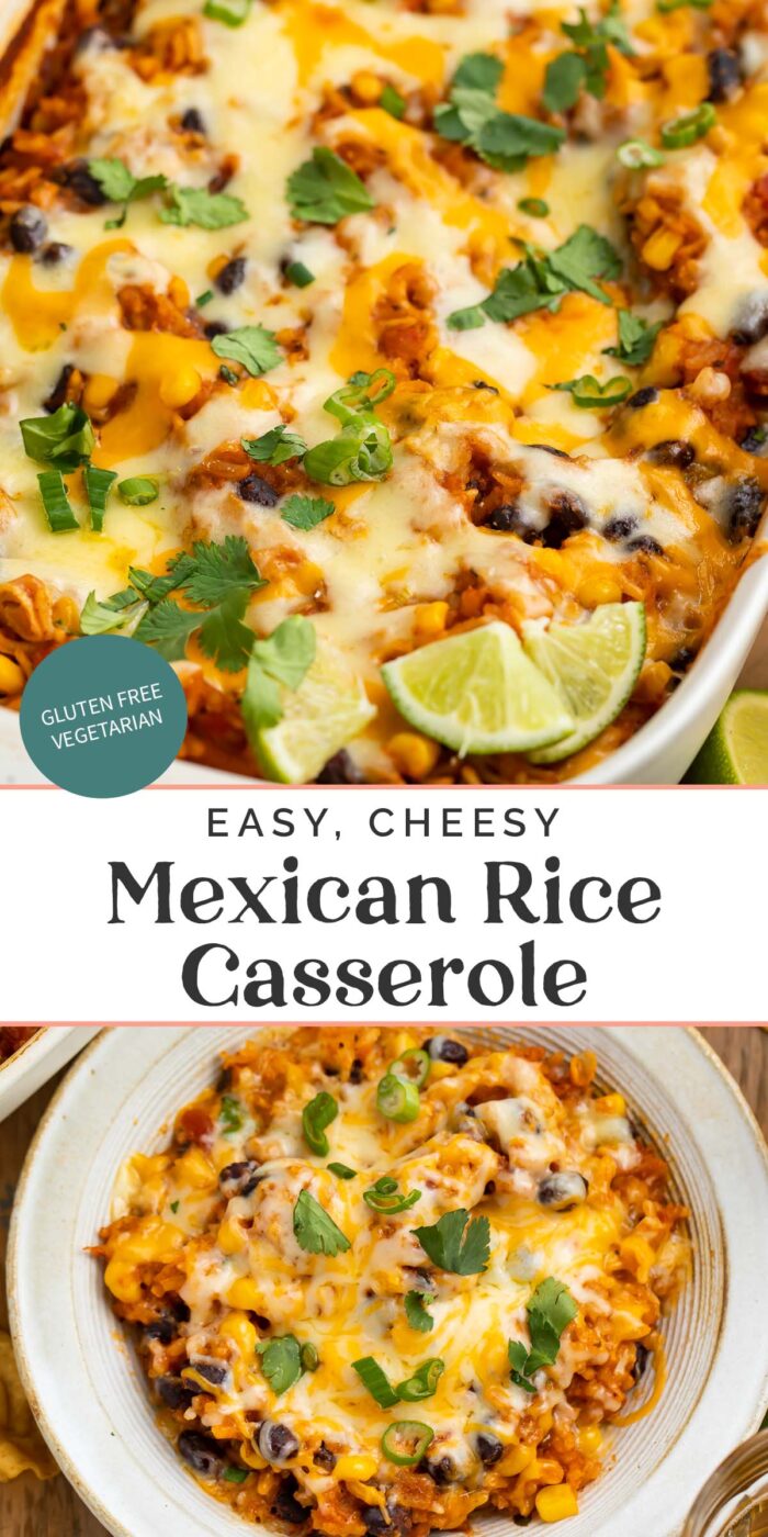 Pin graphic for mexican rice casserole.