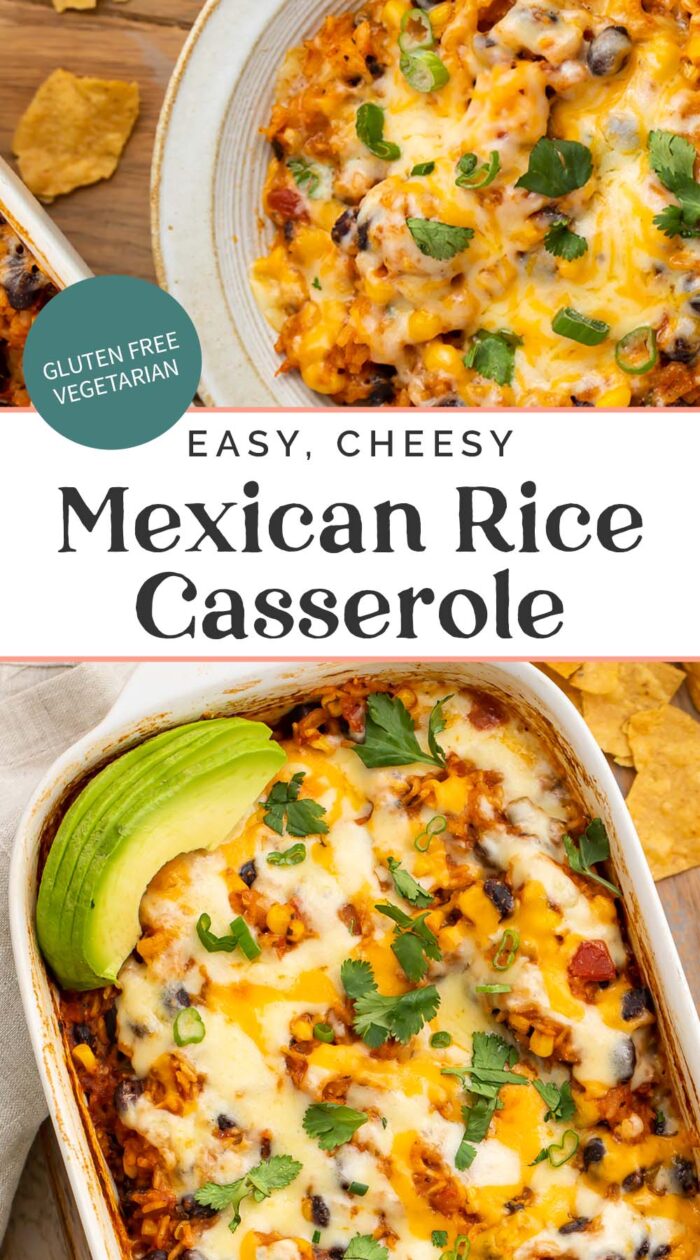 Pin graphic for mexican rice casserole.