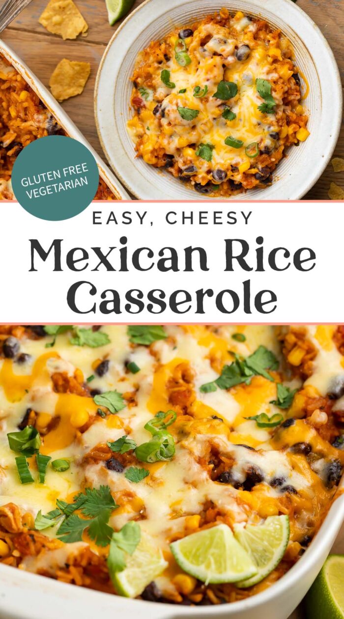 Pin graphic for mexican rice casserole.