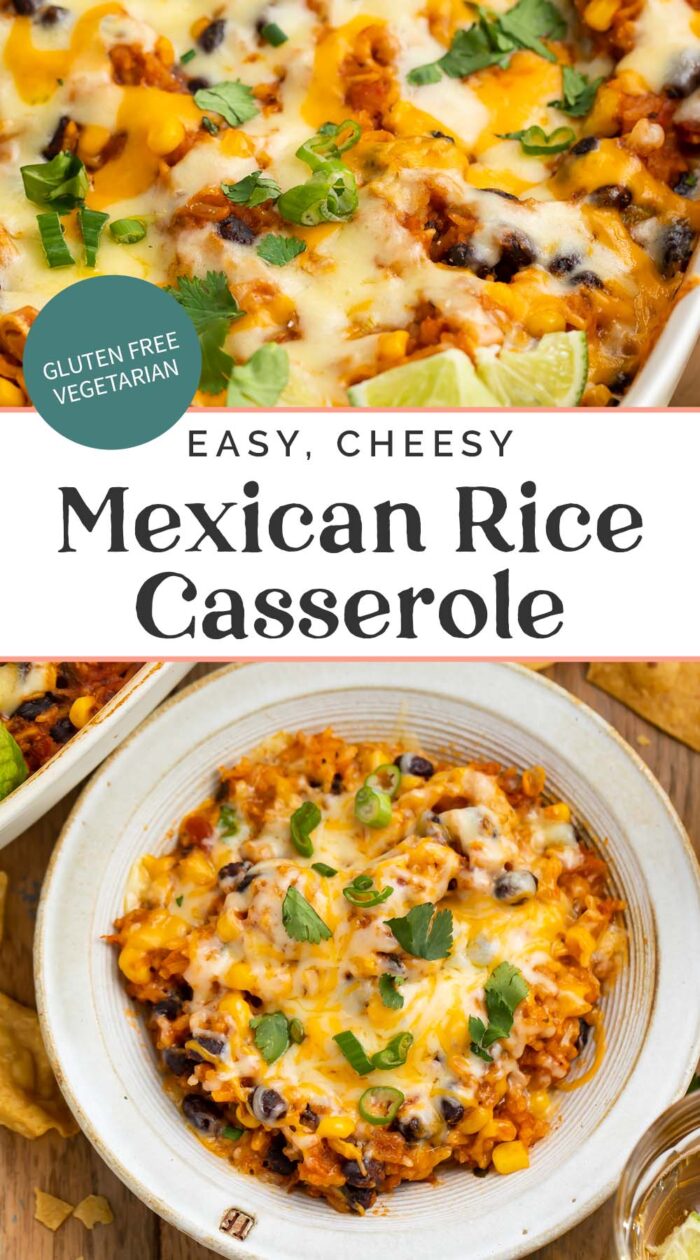 Pin graphic for mexican rice casserole.