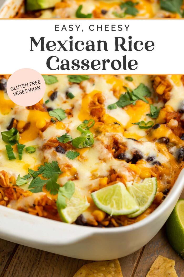 Pin graphic for mexican rice casserole.