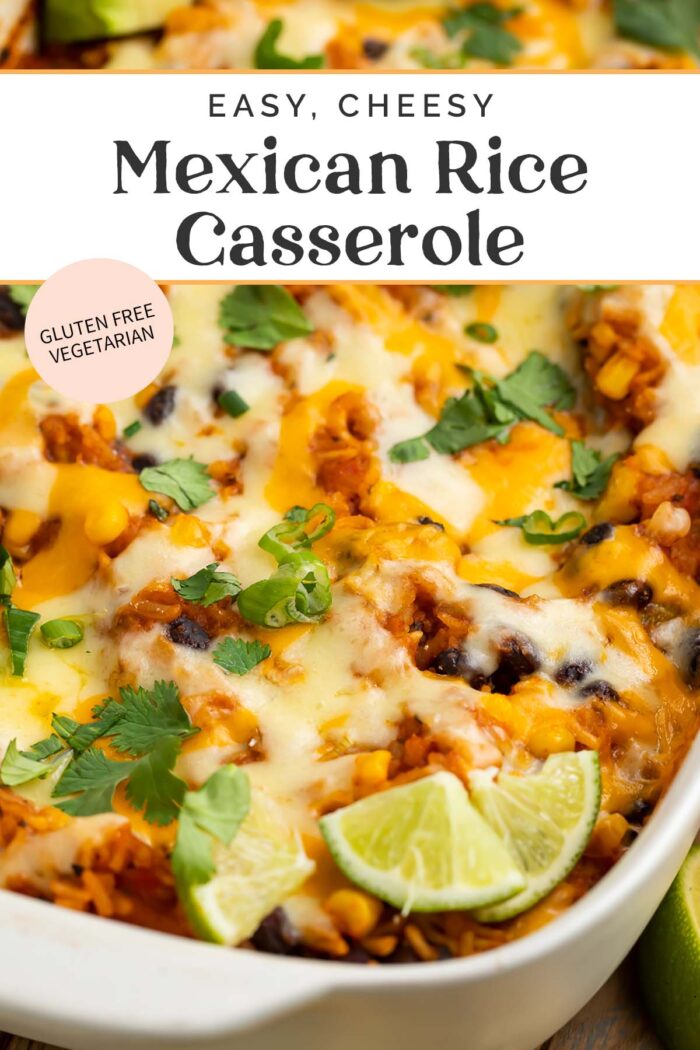 Pin graphic for mexican rice casserole.