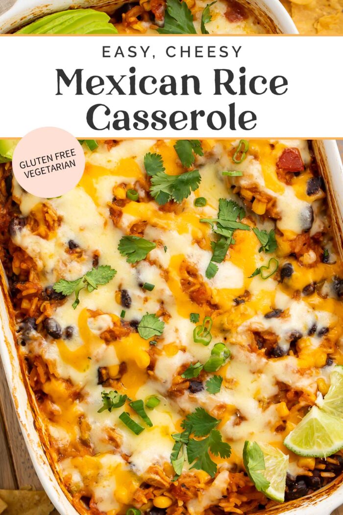 Pin graphic for mexican rice casserole.