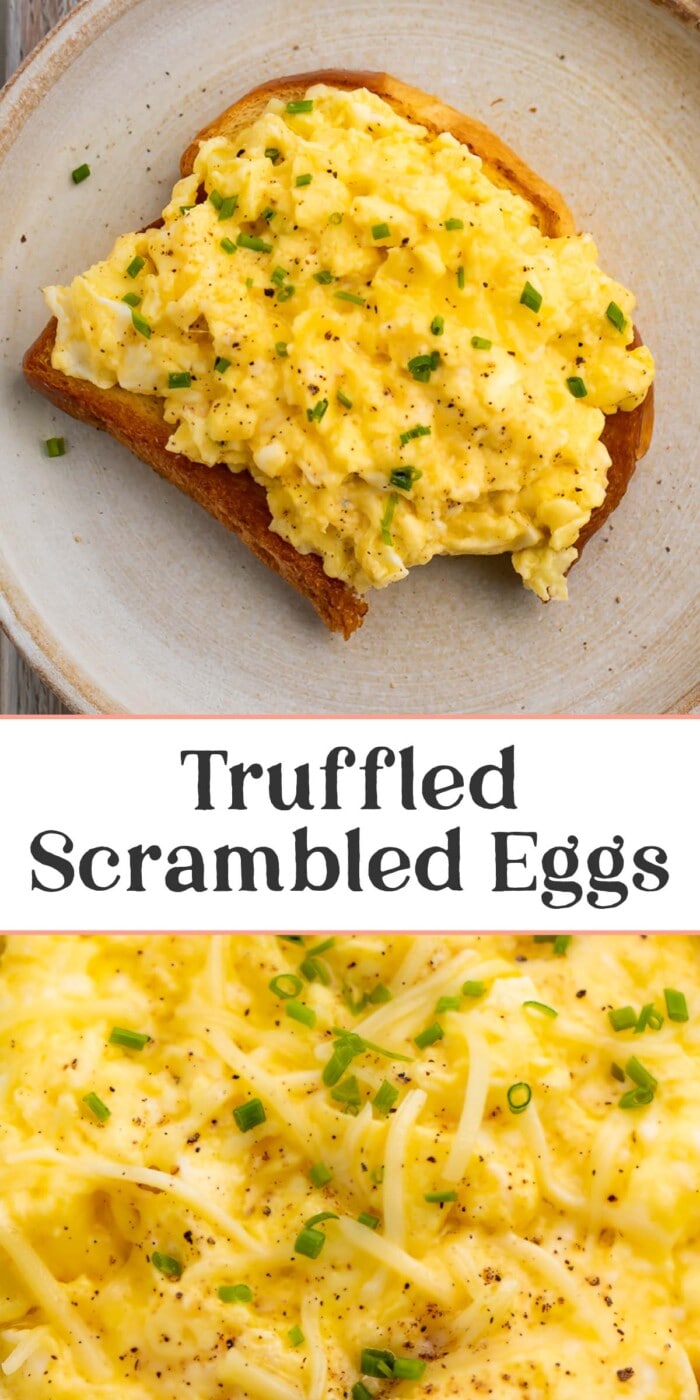 Pin graphic for truffled scrambled eggs.