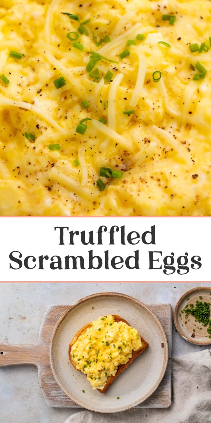 Pin graphic for truffled scrambled eggs.