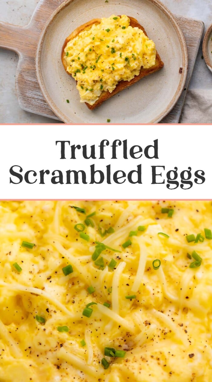 Pin graphic for truffled scrambled eggs.