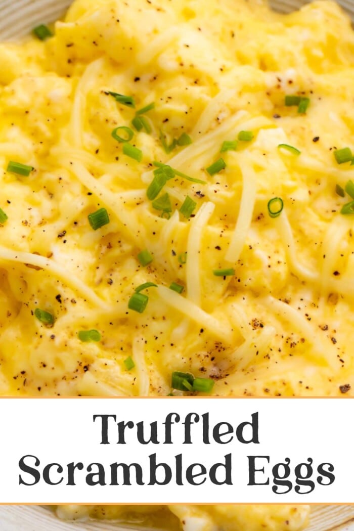 Pin graphic for truffled scrambled eggs.