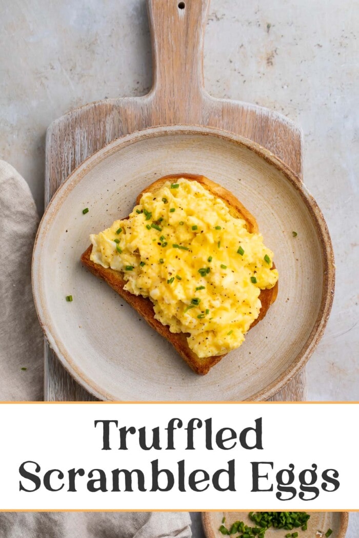 Pin graphic for truffled scrambled eggs.