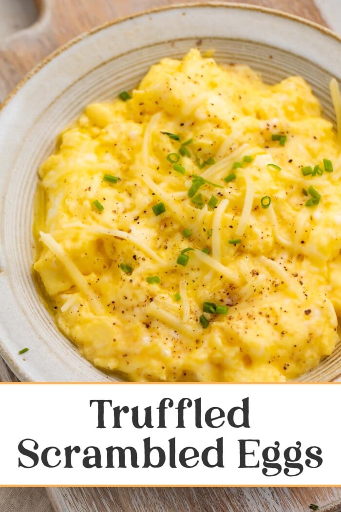 Pin graphic for truffled scrambled eggs.