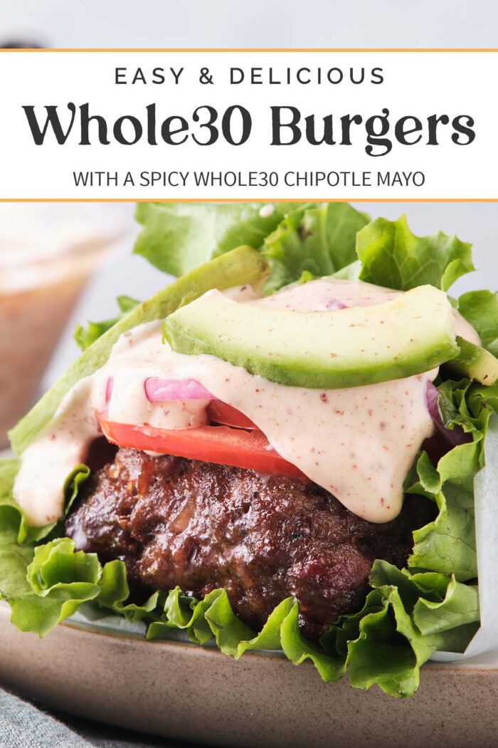 Pin graphic for Whole30 burgers.