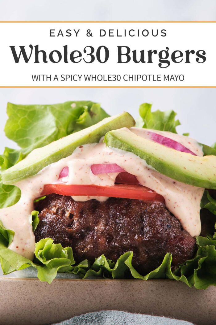 Pin graphic for Whole30 burgers.