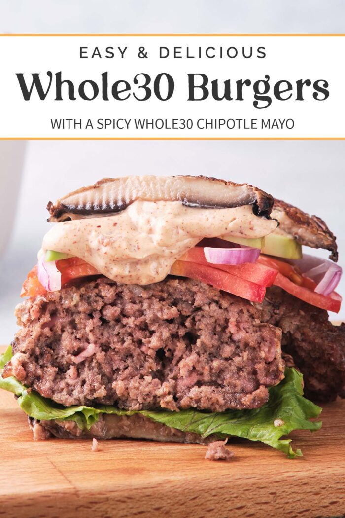 Pin graphic for Whole30 burgers.