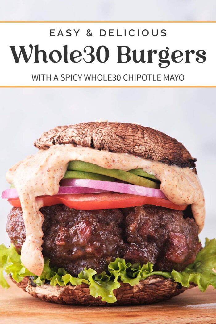 Pin graphic for Whole30 burgers.