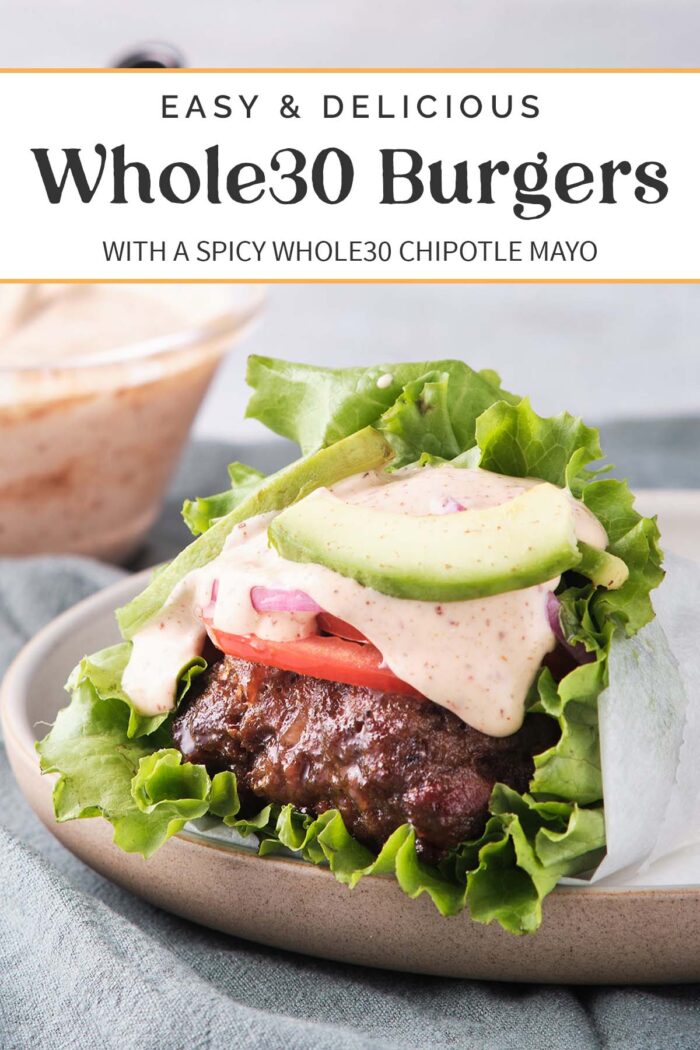 Pin graphic for Whole30 burgers.