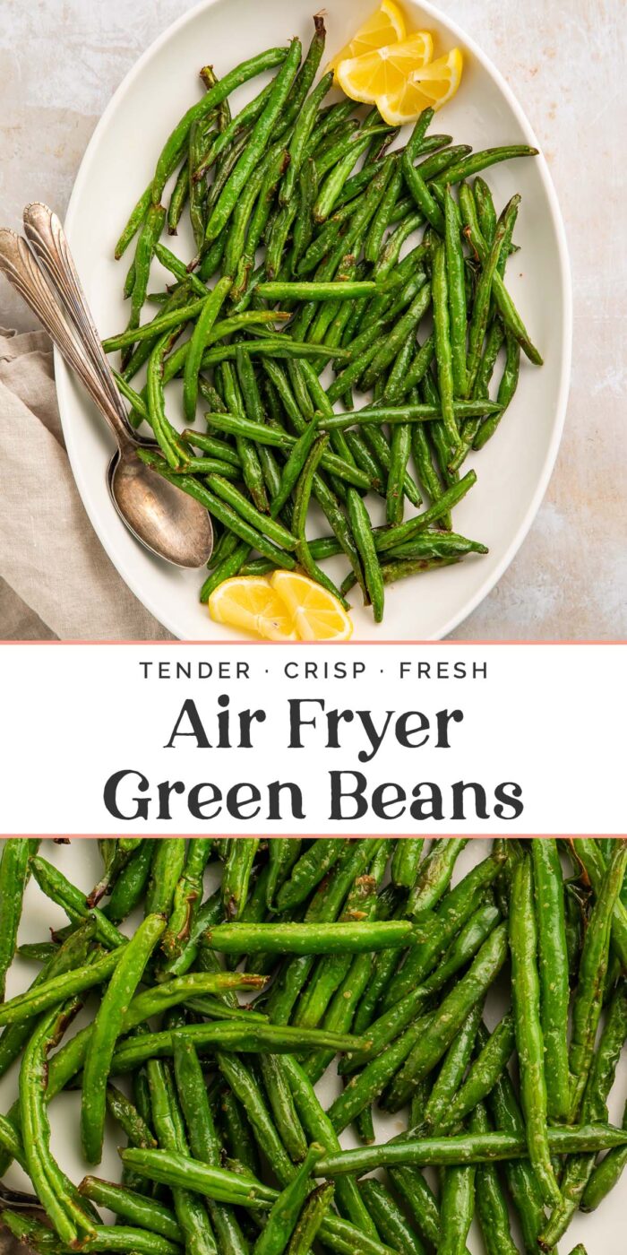 Pin graphic for air fryer green beans.