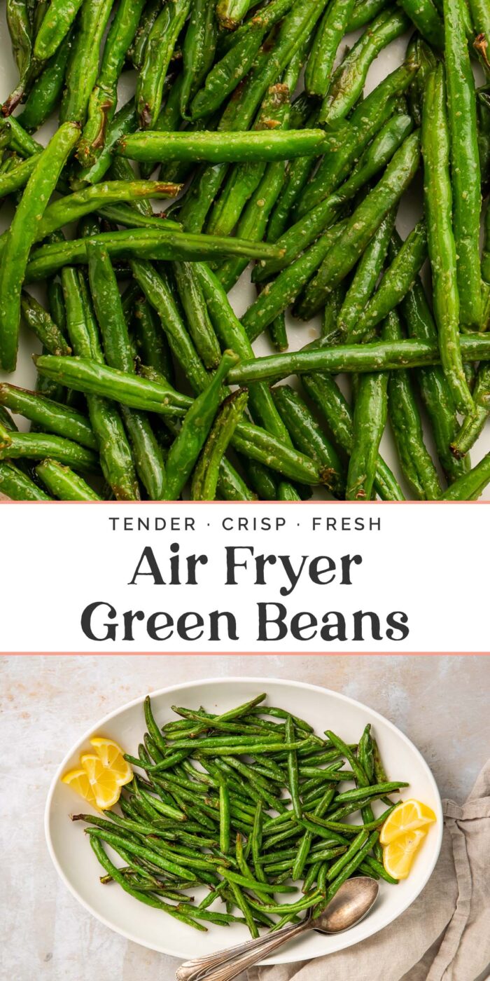 Pin graphic for air fryer green beans.