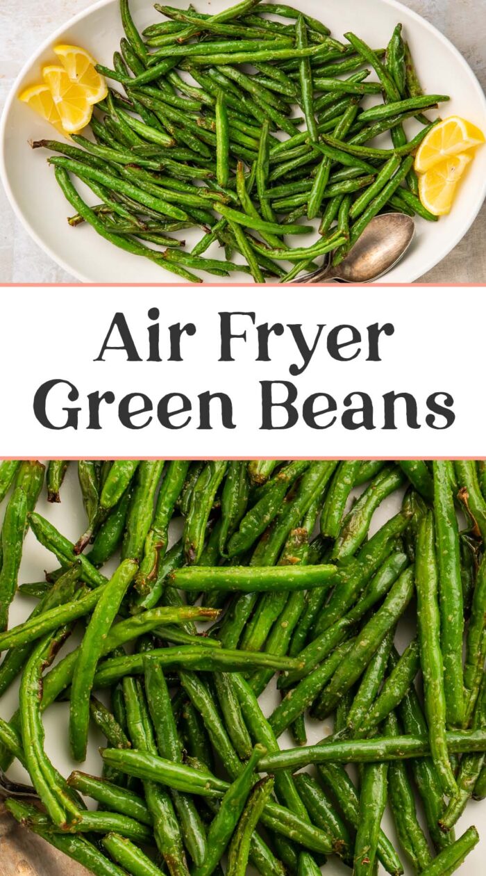 Pin graphic for air fryer green beans.