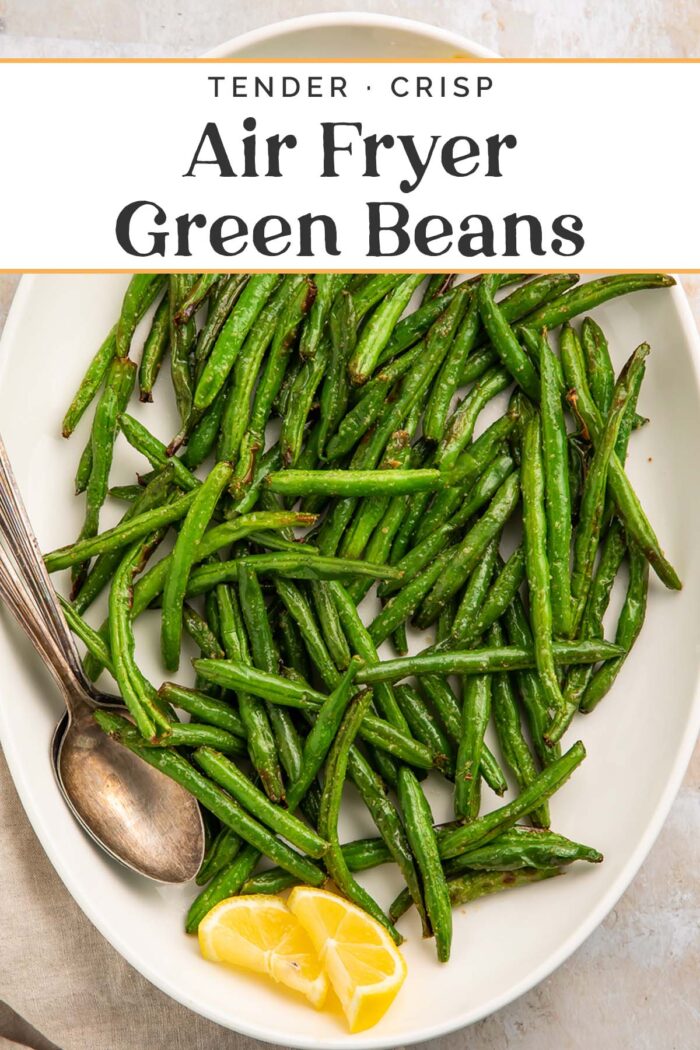 Pin graphic for air fryer green beans.