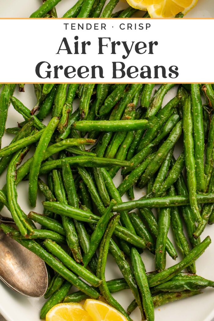 Pin graphic for air fryer green beans.