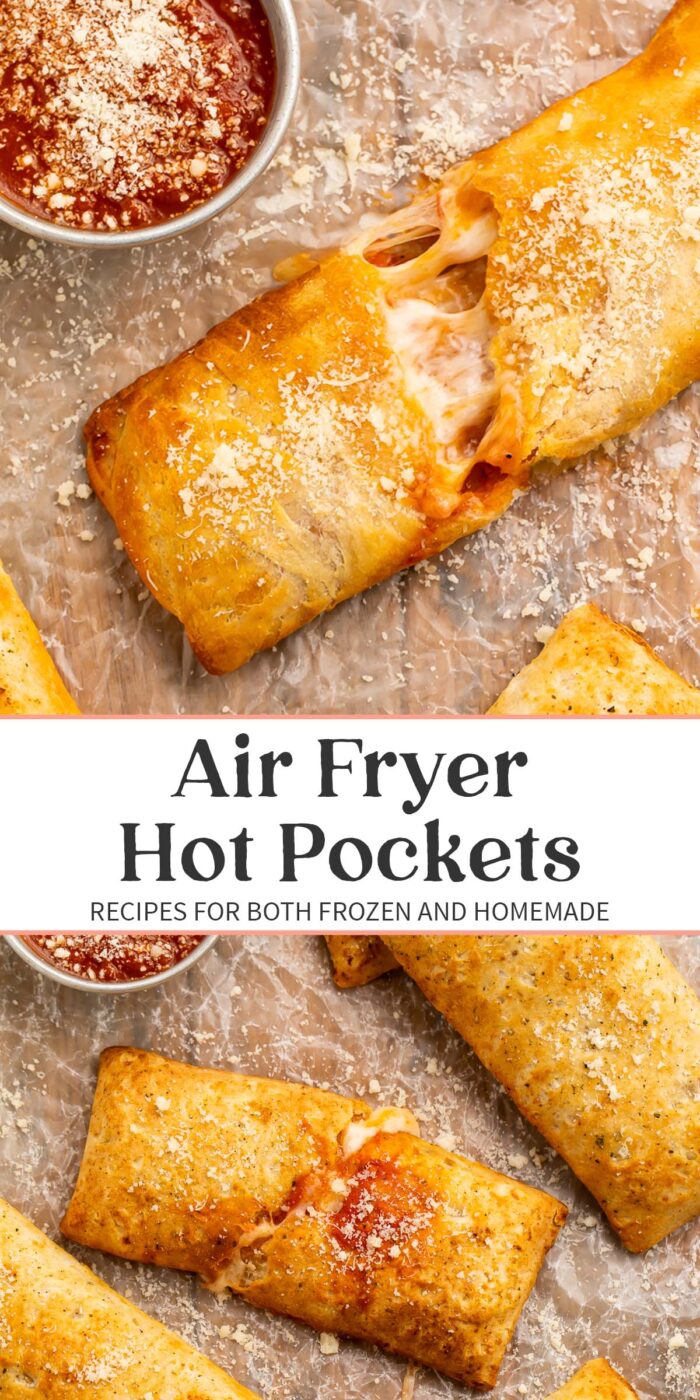 Pin graphic for air fryer hot pockets.