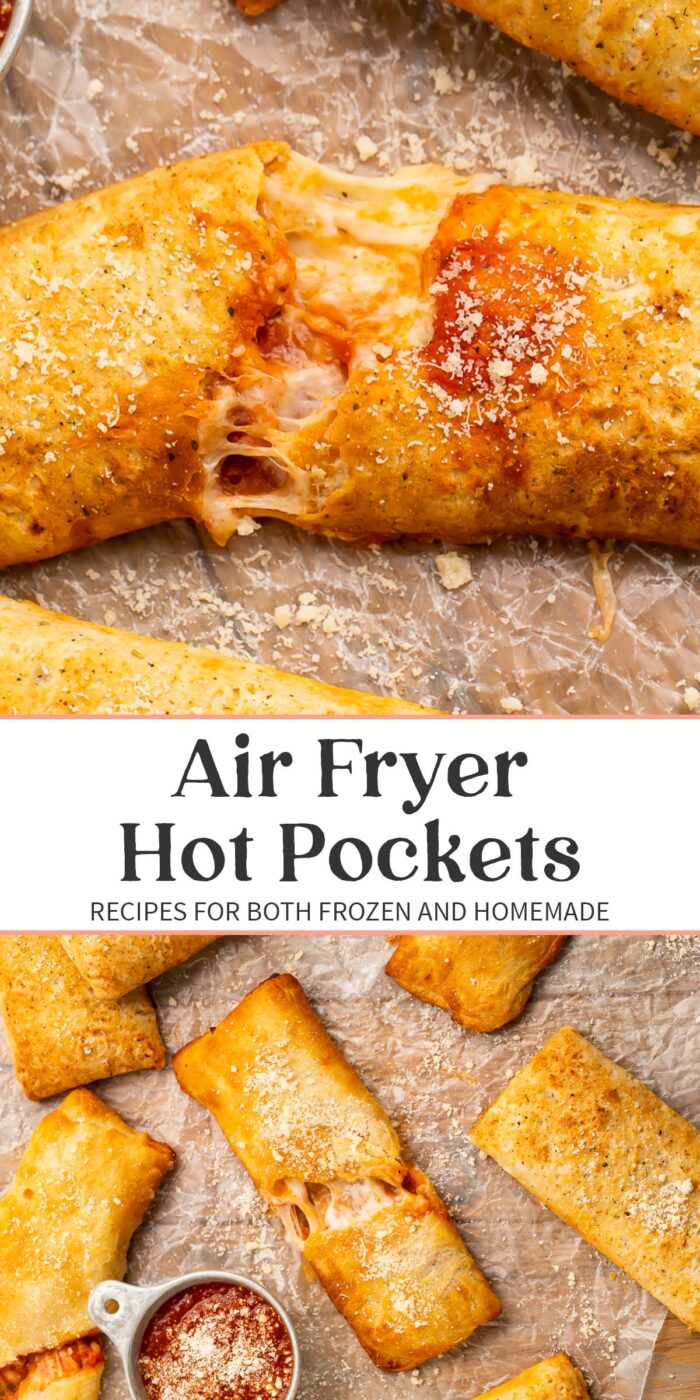 Pin graphic for air fryer hot pockets.