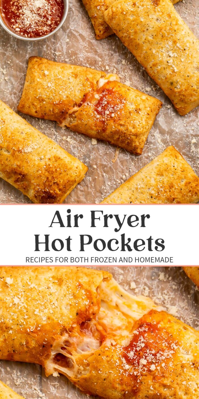 Pin graphic for air fryer hot pockets.