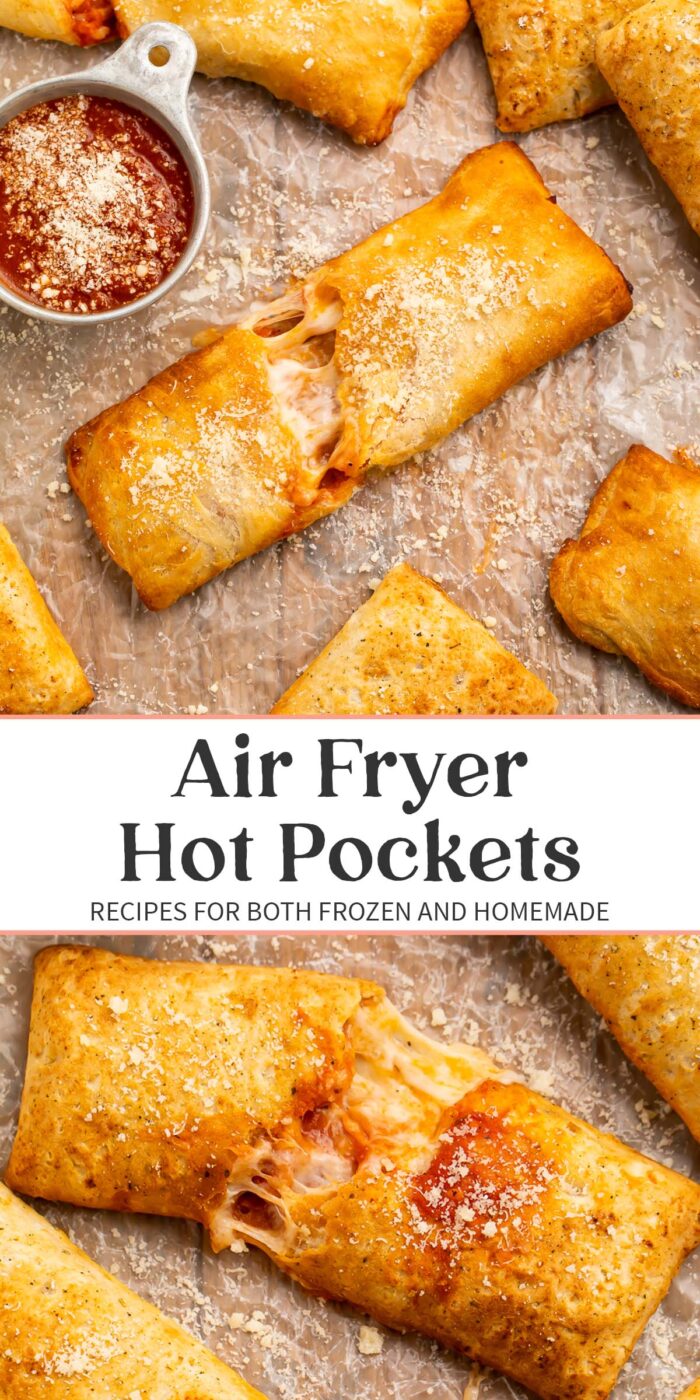 Pin graphic for air fryer hot pockets.