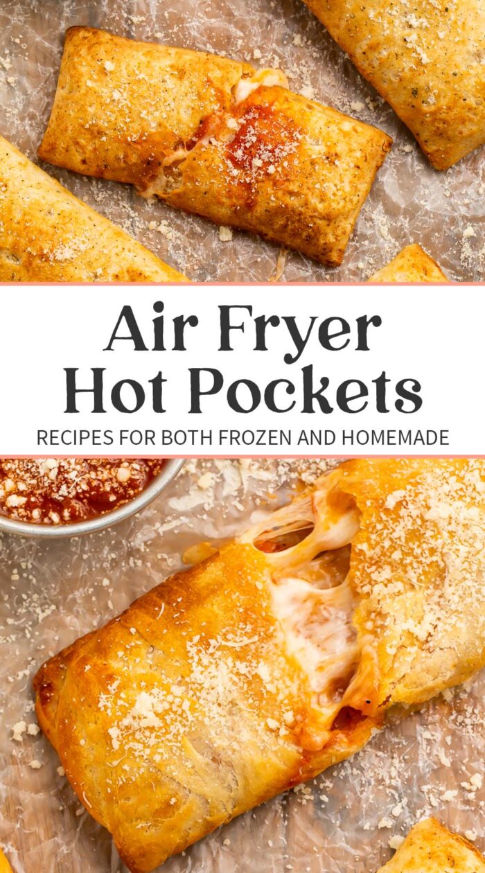 Pin graphic for air fryer hot pockets.