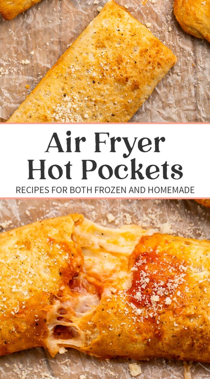 Pin graphic for air fryer hot pockets.