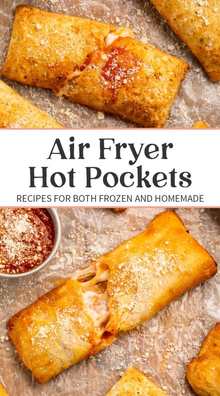 Pin graphic for air fryer hot pockets.