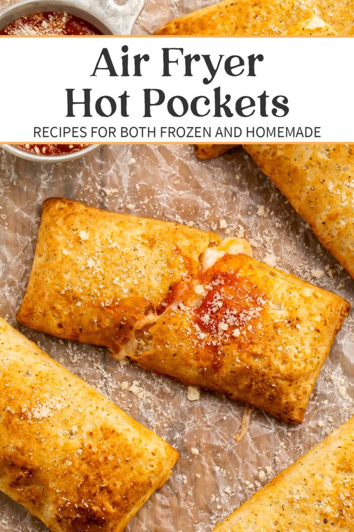 Pin graphic for air fryer hot pockets.