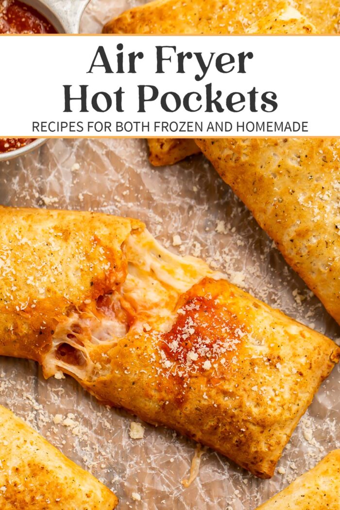 Pin graphic for air fryer hot pockets.