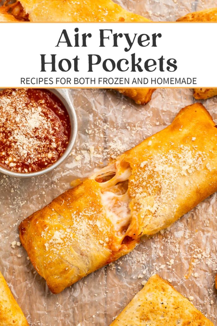 Pin graphic for air fryer hot pockets.