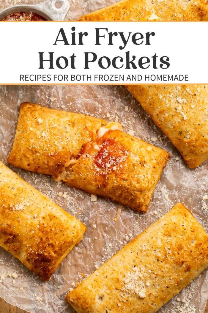 Pin graphic for air fryer hot pockets.