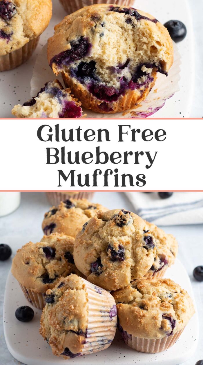 Pin graphic for gluten free blueberry muffins.