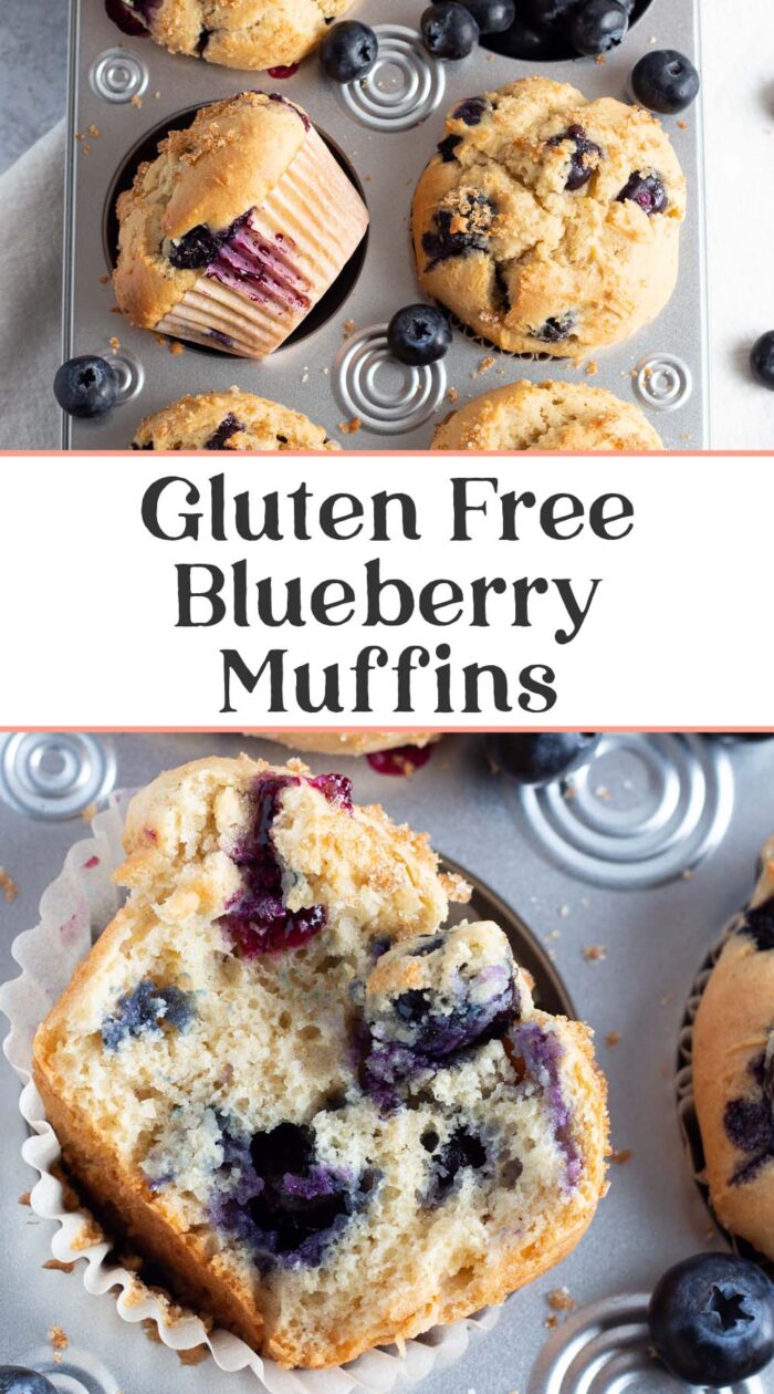 Pin graphic for gluten free blueberry muffins.