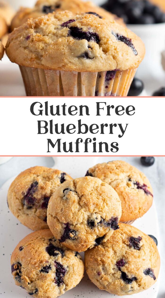 Pin graphic for gluten free blueberry muffins.