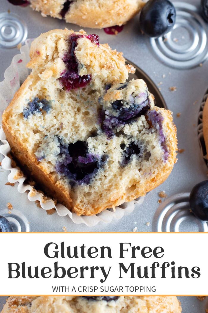 Pin graphic for gluten free blueberry muffins.