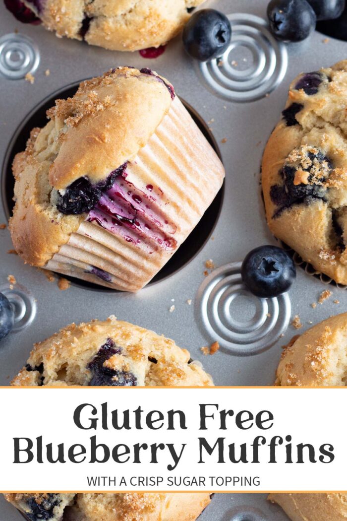 Pin graphic for gluten free blueberry muffins.