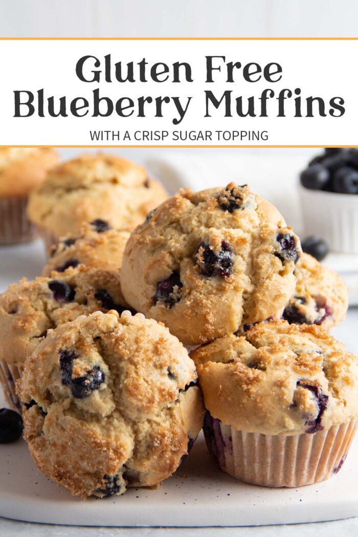 Pin graphic for gluten free blueberry muffins.