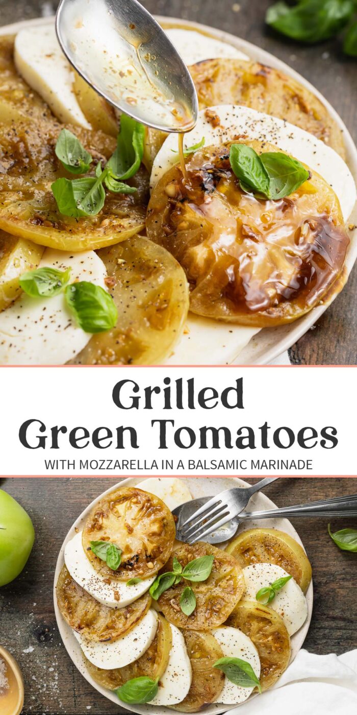 Pin graphic for grilled green tomatoes.