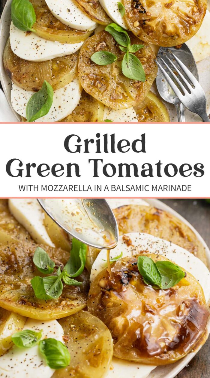 Pin graphic for grilled green tomatoes.