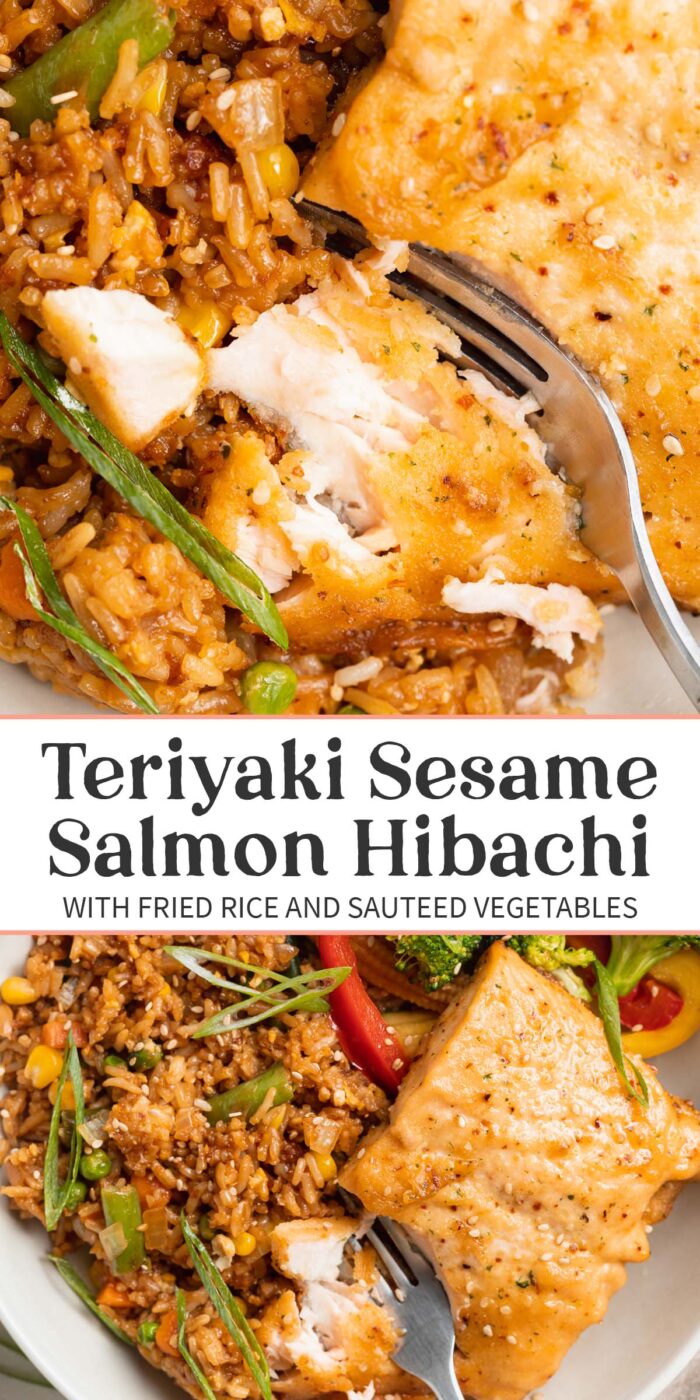 Pin graphic for teriyaki salmon hibachi.