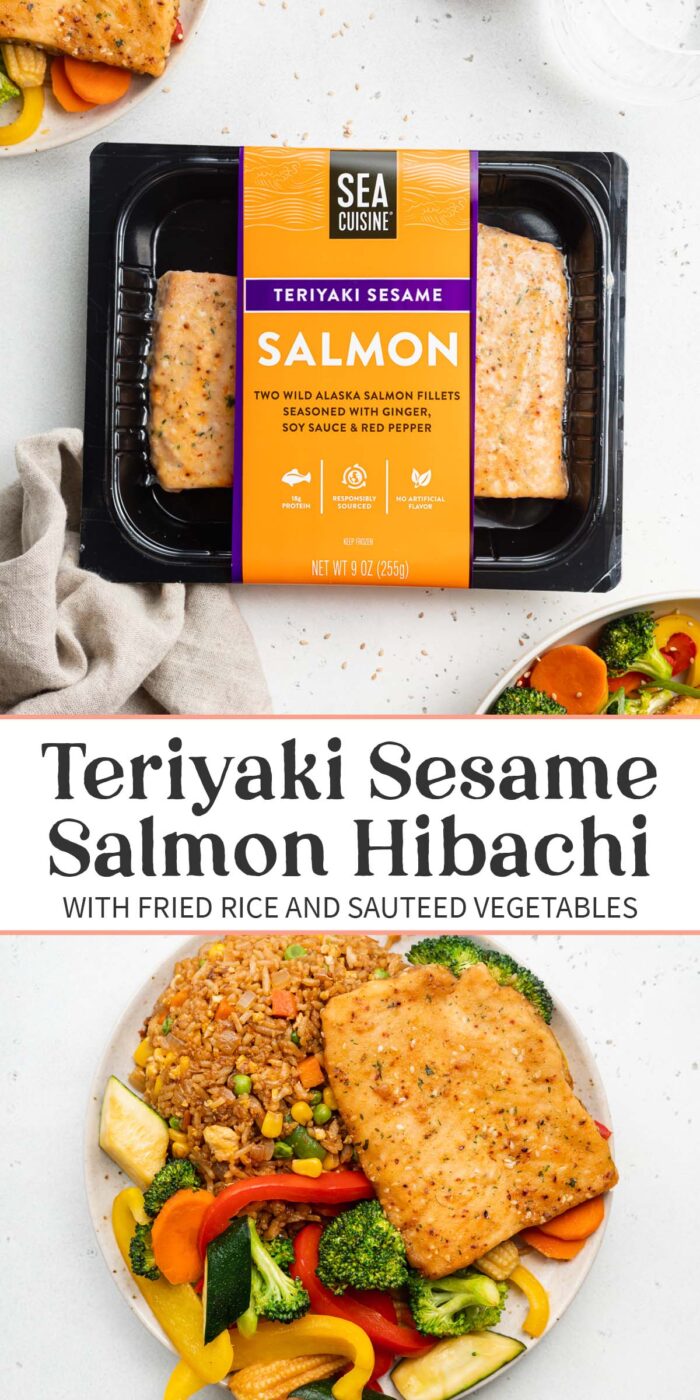 Pin graphic for teriyaki salmon hibachi.