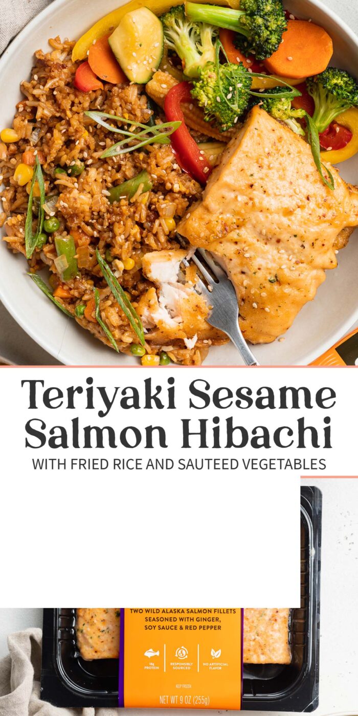 Pin graphic for teriyaki salmon hibachi.